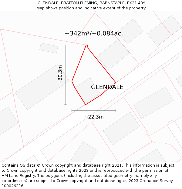 GLENDALE, BRATTON FLEMING, BARNSTAPLE, EX31 4RY: Plot and title map
