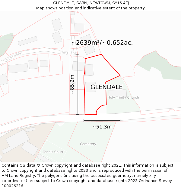 GLENDALE, SARN, NEWTOWN, SY16 4EJ: Plot and title map