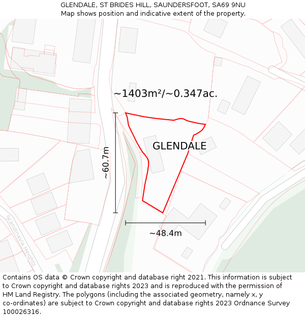 GLENDALE, ST BRIDES HILL, SAUNDERSFOOT, SA69 9NU: Plot and title map