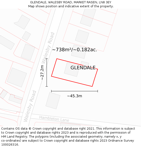 GLENDALE, WALESBY ROAD, MARKET RASEN, LN8 3EY: Plot and title map
