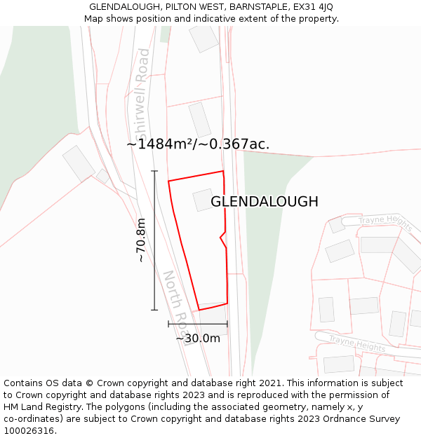 GLENDALOUGH, PILTON WEST, BARNSTAPLE, EX31 4JQ: Plot and title map
