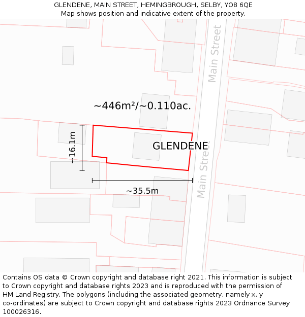 GLENDENE, MAIN STREET, HEMINGBROUGH, SELBY, YO8 6QE: Plot and title map