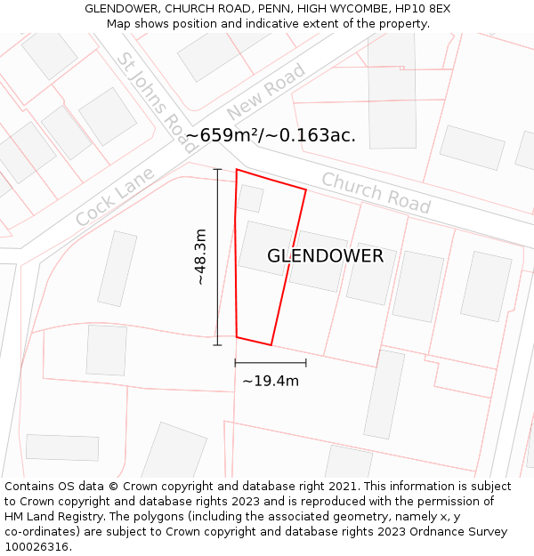 GLENDOWER, CHURCH ROAD, PENN, HIGH WYCOMBE, HP10 8EX: Plot and title map