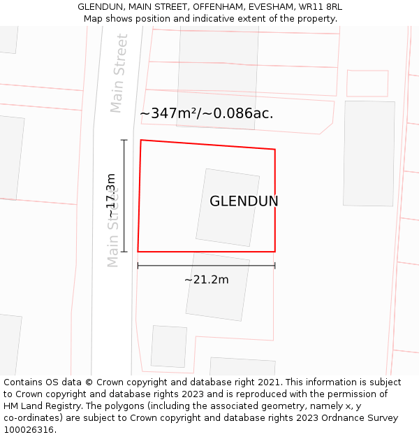 GLENDUN, MAIN STREET, OFFENHAM, EVESHAM, WR11 8RL: Plot and title map