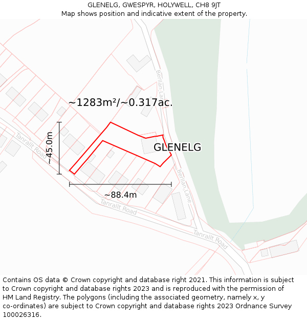 GLENELG, GWESPYR, HOLYWELL, CH8 9JT: Plot and title map