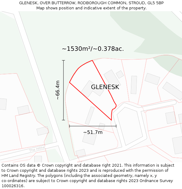 GLENESK, OVER BUTTERROW, RODBOROUGH COMMON, STROUD, GL5 5BP: Plot and title map