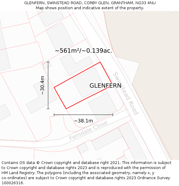 GLENFERN, SWINSTEAD ROAD, CORBY GLEN, GRANTHAM, NG33 4NU: Plot and title map