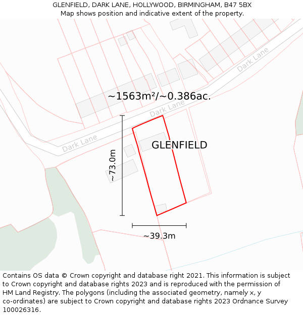 GLENFIELD, DARK LANE, HOLLYWOOD, BIRMINGHAM, B47 5BX: Plot and title map
