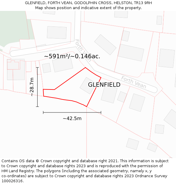 GLENFIELD, FORTH VEAN, GODOLPHIN CROSS, HELSTON, TR13 9RH: Plot and title map