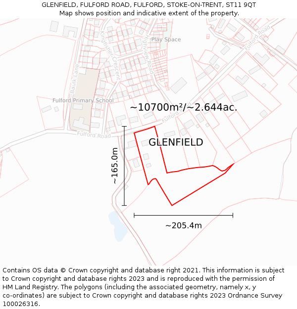 GLENFIELD, FULFORD ROAD, FULFORD, STOKE-ON-TRENT, ST11 9QT: Plot and title map