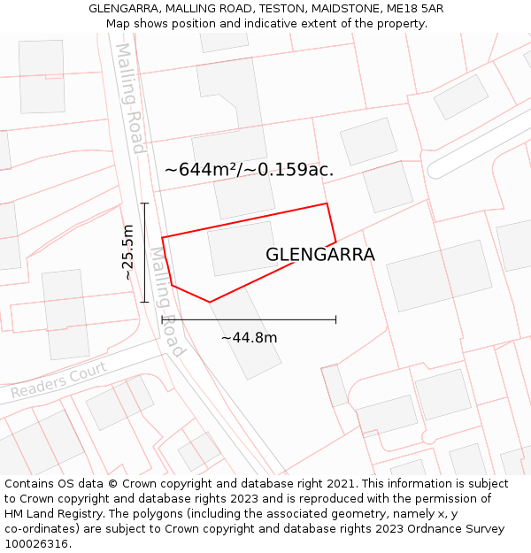GLENGARRA, MALLING ROAD, TESTON, MAIDSTONE, ME18 5AR: Plot and title map