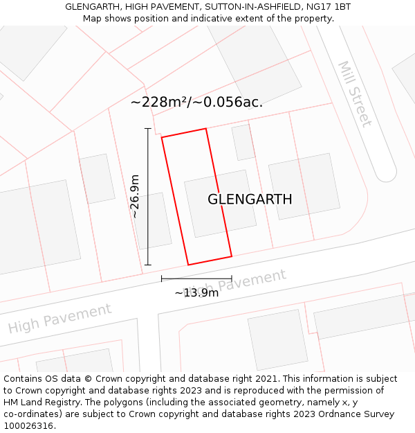 GLENGARTH, HIGH PAVEMENT, SUTTON-IN-ASHFIELD, NG17 1BT: Plot and title map