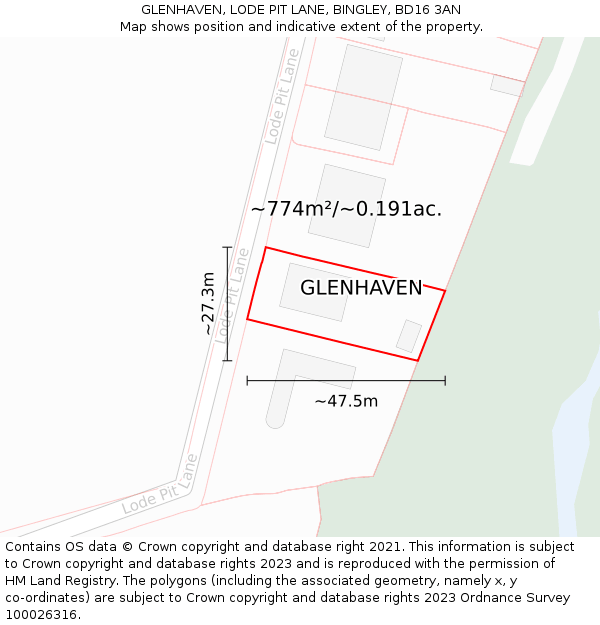 GLENHAVEN, LODE PIT LANE, BINGLEY, BD16 3AN: Plot and title map