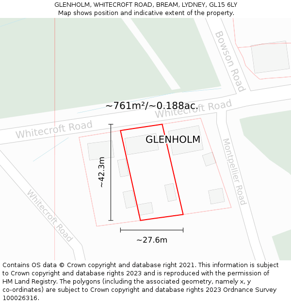 GLENHOLM, WHITECROFT ROAD, BREAM, LYDNEY, GL15 6LY: Plot and title map