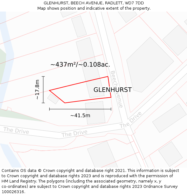 GLENHURST, BEECH AVENUE, RADLETT, WD7 7DD: Plot and title map