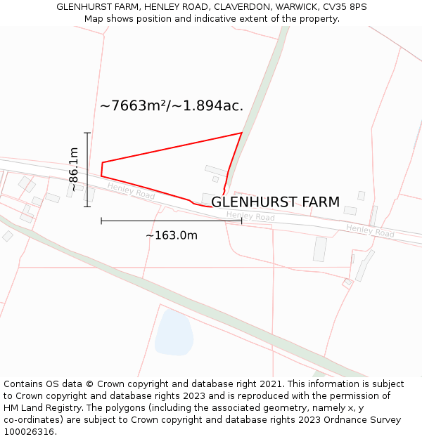 GLENHURST FARM, HENLEY ROAD, CLAVERDON, WARWICK, CV35 8PS: Plot and title map