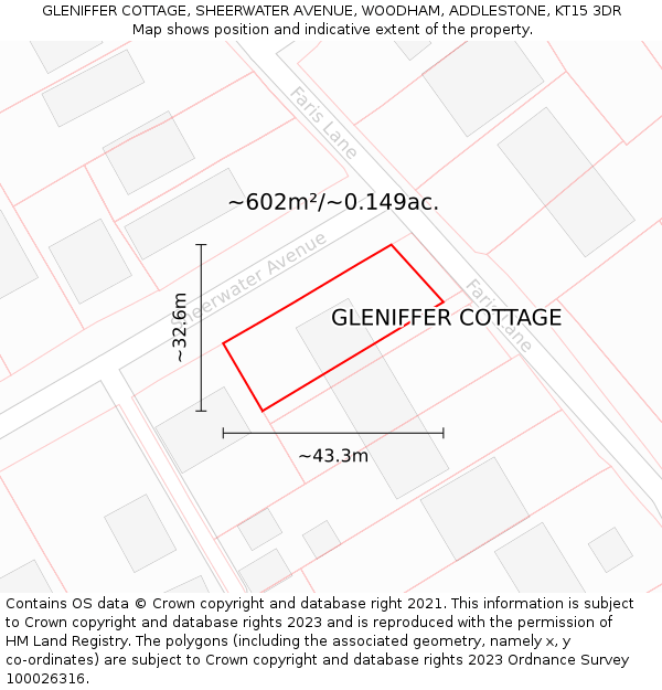 GLENIFFER COTTAGE, SHEERWATER AVENUE, WOODHAM, ADDLESTONE, KT15 3DR: Plot and title map