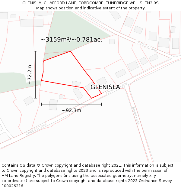 GLENISLA, CHAFFORD LANE, FORDCOMBE, TUNBRIDGE WELLS, TN3 0SJ: Plot and title map