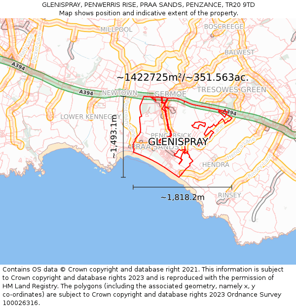 GLENISPRAY, PENWERRIS RISE, PRAA SANDS, PENZANCE, TR20 9TD: Plot and title map