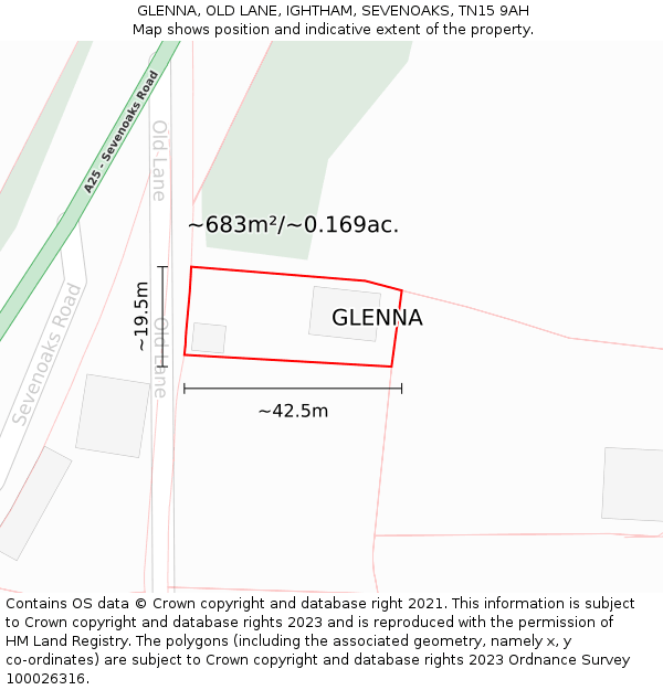 GLENNA, OLD LANE, IGHTHAM, SEVENOAKS, TN15 9AH: Plot and title map