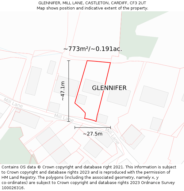 GLENNIFER, MILL LANE, CASTLETON, CARDIFF, CF3 2UT: Plot and title map