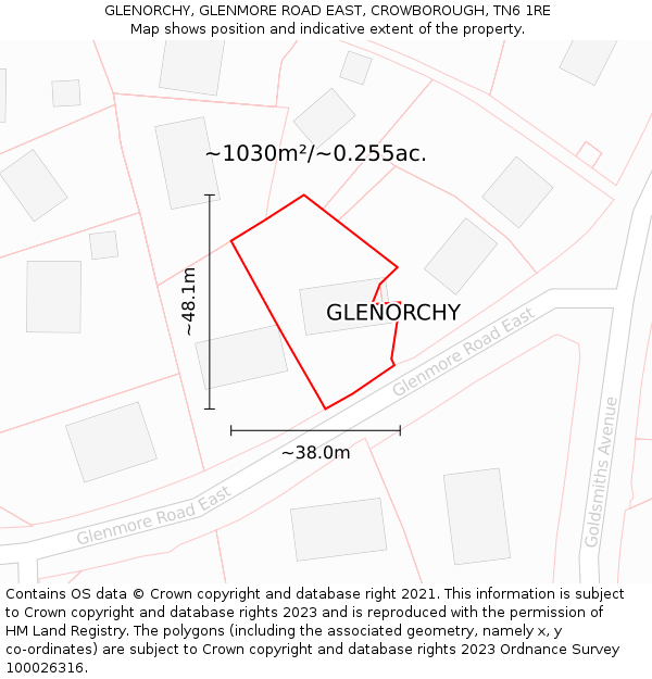 GLENORCHY, GLENMORE ROAD EAST, CROWBOROUGH, TN6 1RE: Plot and title map