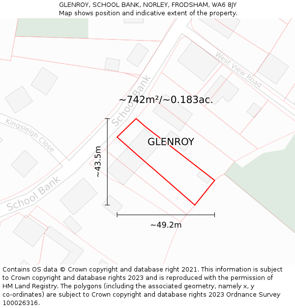 GLENROY, SCHOOL BANK, NORLEY, FRODSHAM, WA6 8JY: Plot and title map