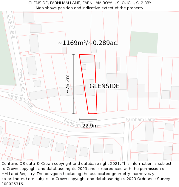 GLENSIDE, FARNHAM LANE, FARNHAM ROYAL, SLOUGH, SL2 3RY: Plot and title map