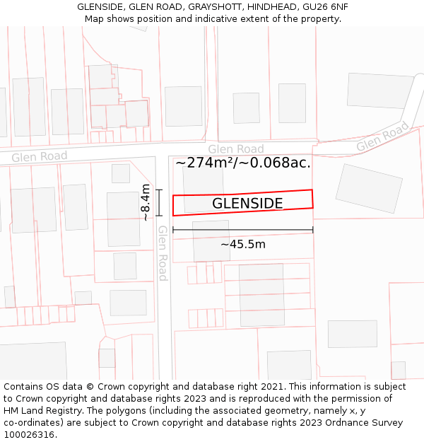 GLENSIDE, GLEN ROAD, GRAYSHOTT, HINDHEAD, GU26 6NF: Plot and title map