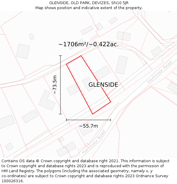 GLENSIDE, OLD PARK, DEVIZES, SN10 5JR: Plot and title map
