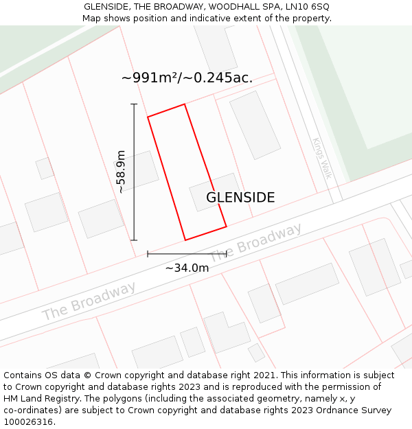 GLENSIDE, THE BROADWAY, WOODHALL SPA, LN10 6SQ: Plot and title map