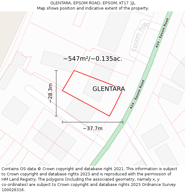 GLENTARA, EPSOM ROAD, EPSOM, KT17 1JL: Plot and title map