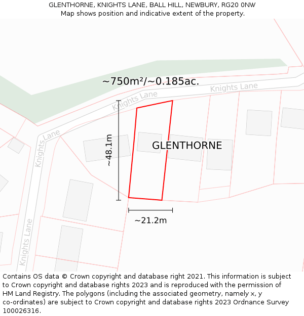 GLENTHORNE, KNIGHTS LANE, BALL HILL, NEWBURY, RG20 0NW: Plot and title map