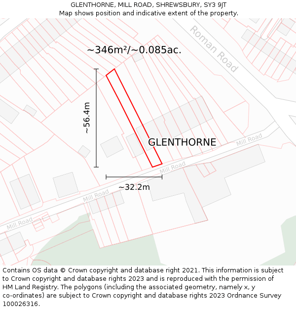 GLENTHORNE, MILL ROAD, SHREWSBURY, SY3 9JT: Plot and title map