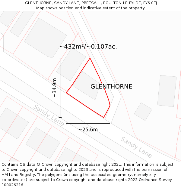 GLENTHORNE, SANDY LANE, PREESALL, POULTON-LE-FYLDE, FY6 0EJ: Plot and title map