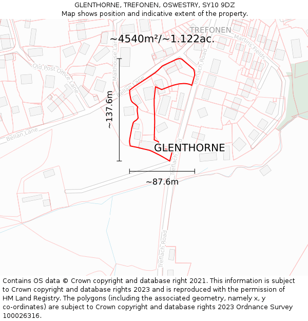 GLENTHORNE, TREFONEN, OSWESTRY, SY10 9DZ: Plot and title map