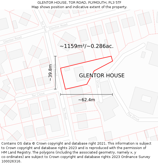GLENTOR HOUSE, TOR ROAD, PLYMOUTH, PL3 5TF: Plot and title map