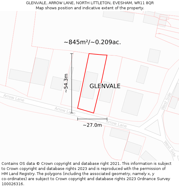 GLENVALE, ARROW LANE, NORTH LITTLETON, EVESHAM, WR11 8QR: Plot and title map