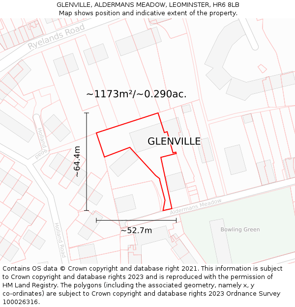 GLENVILLE, ALDERMANS MEADOW, LEOMINSTER, HR6 8LB: Plot and title map