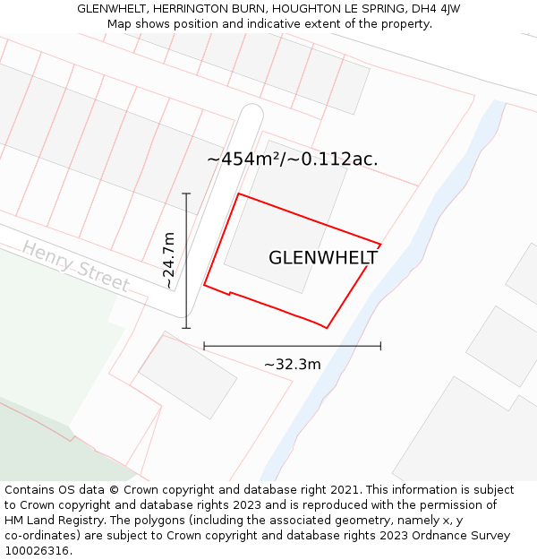 GLENWHELT, HERRINGTON BURN, HOUGHTON LE SPRING, DH4 4JW: Plot and title map