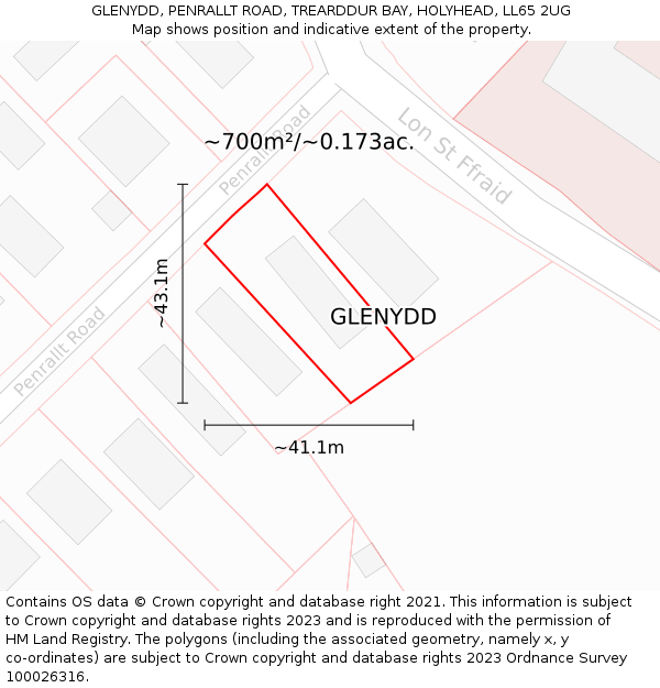 GLENYDD, PENRALLT ROAD, TREARDDUR BAY, HOLYHEAD, LL65 2UG: Plot and title map