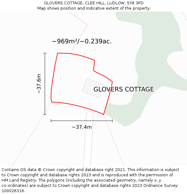 GLOVERS COTTAGE, CLEE HILL, LUDLOW, SY8 3PD: Plot and title map