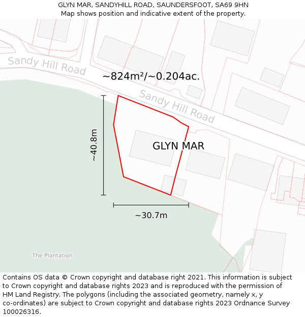 GLYN MAR, SANDYHILL ROAD, SAUNDERSFOOT, SA69 9HN: Plot and title map