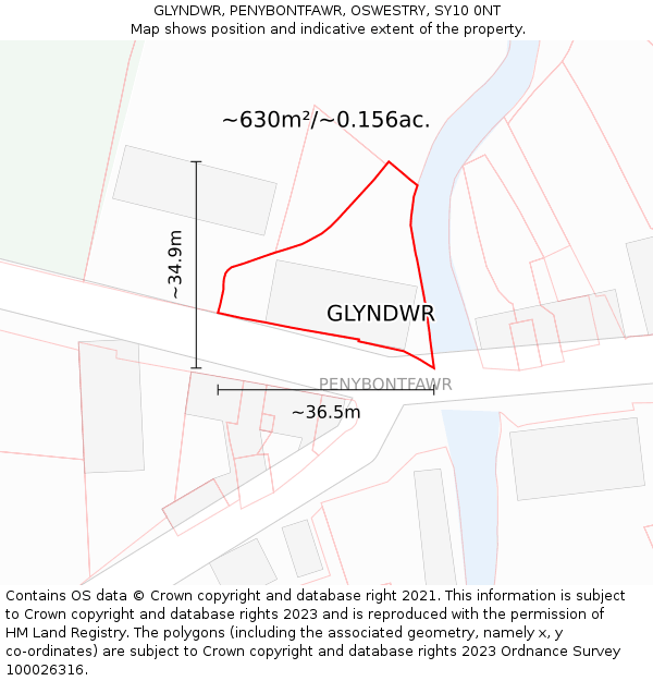 GLYNDWR, PENYBONTFAWR, OSWESTRY, SY10 0NT: Plot and title map