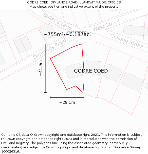 GODRE COED, DIMLANDS ROAD, LLANTWIT MAJOR, CF61 1SJ: Plot and title map