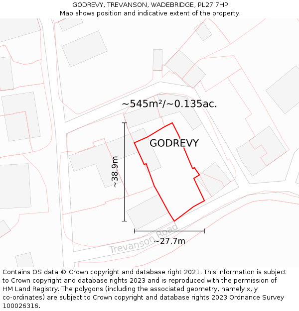 GODREVY, TREVANSON, WADEBRIDGE, PL27 7HP: Plot and title map