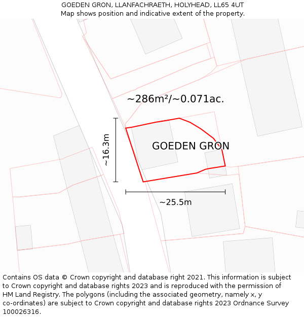 GOEDEN GRON, LLANFACHRAETH, HOLYHEAD, LL65 4UT: Plot and title map