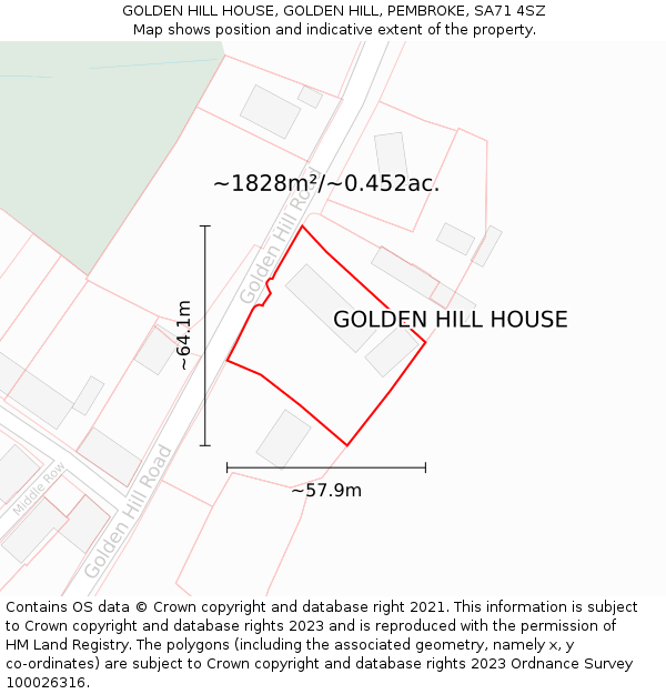 GOLDEN HILL HOUSE, GOLDEN HILL, PEMBROKE, SA71 4SZ: Plot and title map