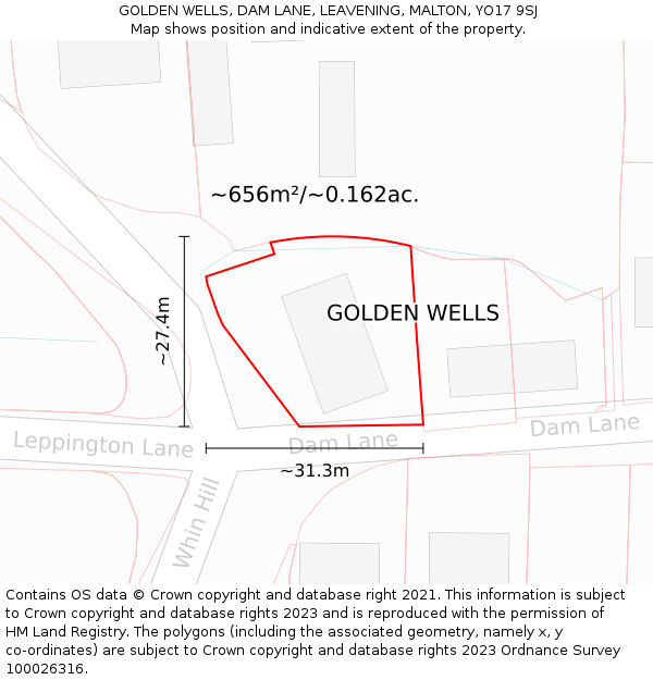 GOLDEN WELLS, DAM LANE, LEAVENING, MALTON, YO17 9SJ: Plot and title map