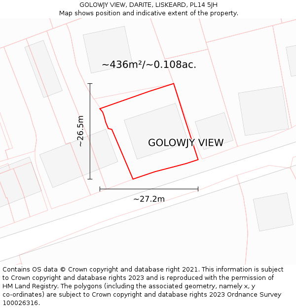 GOLOWJY VIEW, DARITE, LISKEARD, PL14 5JH: Plot and title map